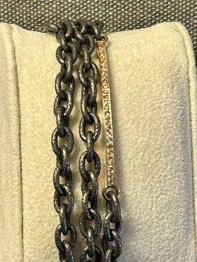 Mixed metal Liza Beth pave diamond 14 karat gold bar wrap Bracelet